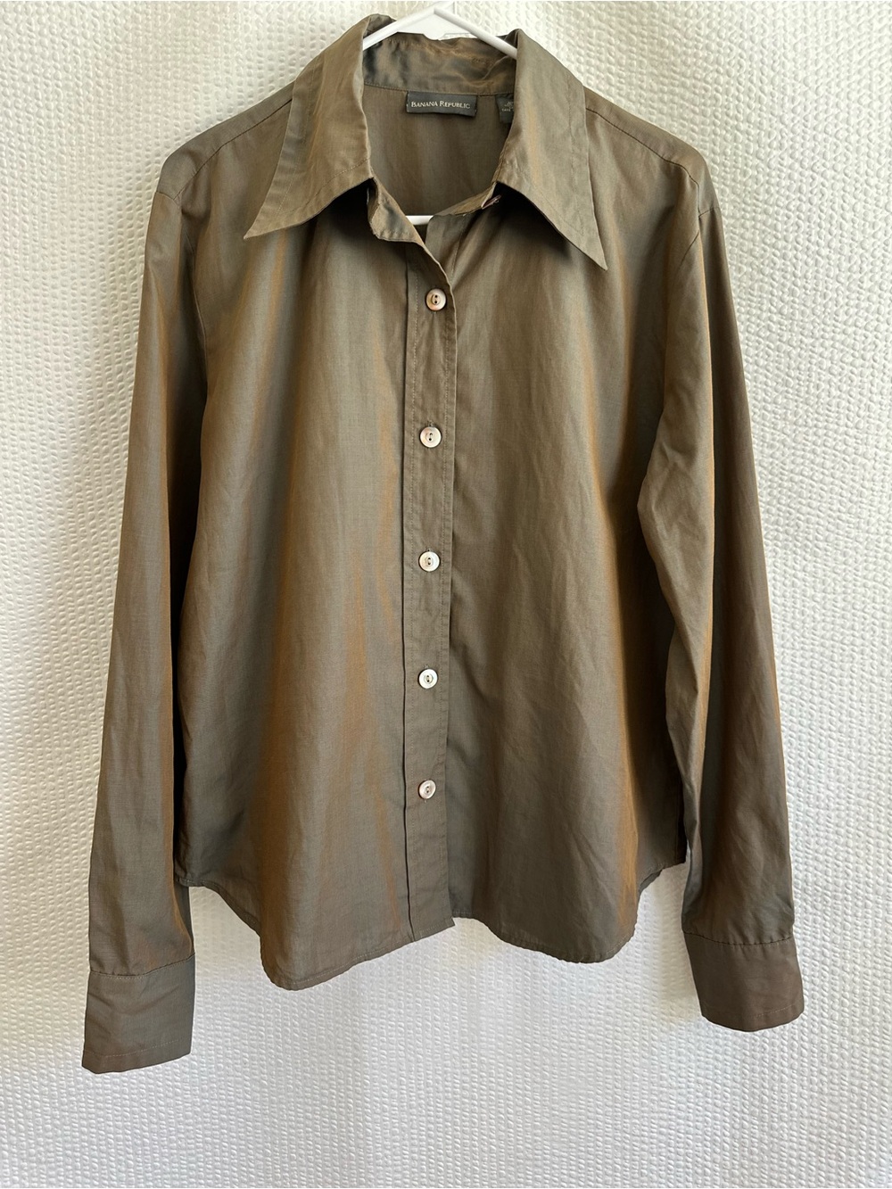 BANANA REPUBLIC Brown Shimmer Button Down Shirt Large Long Sleeve Women’s
